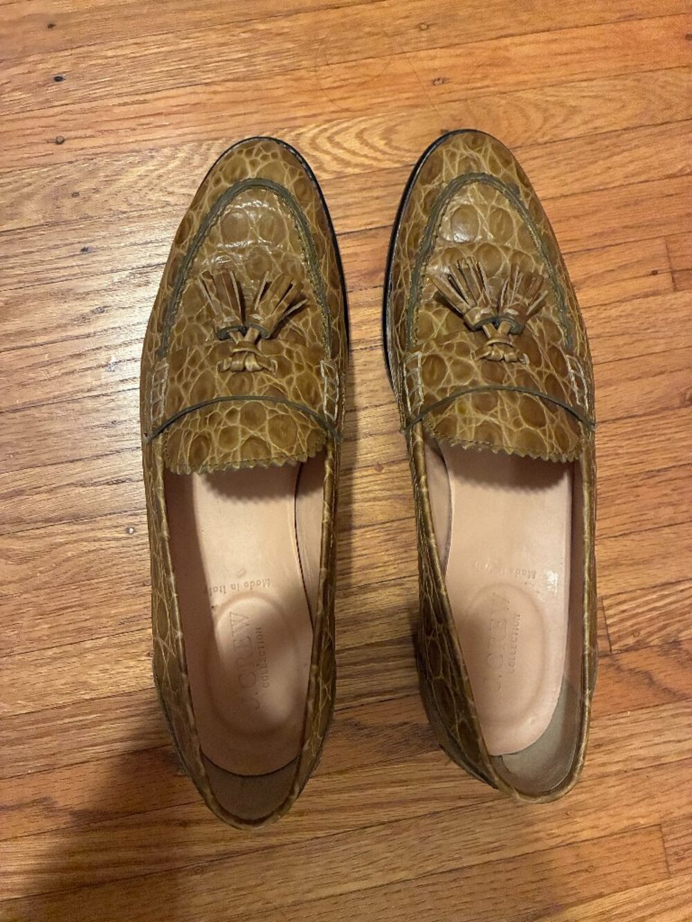 J.Crew Collection Biella Croc Embossed Leather Tassel Loafer Mules Made in Italy